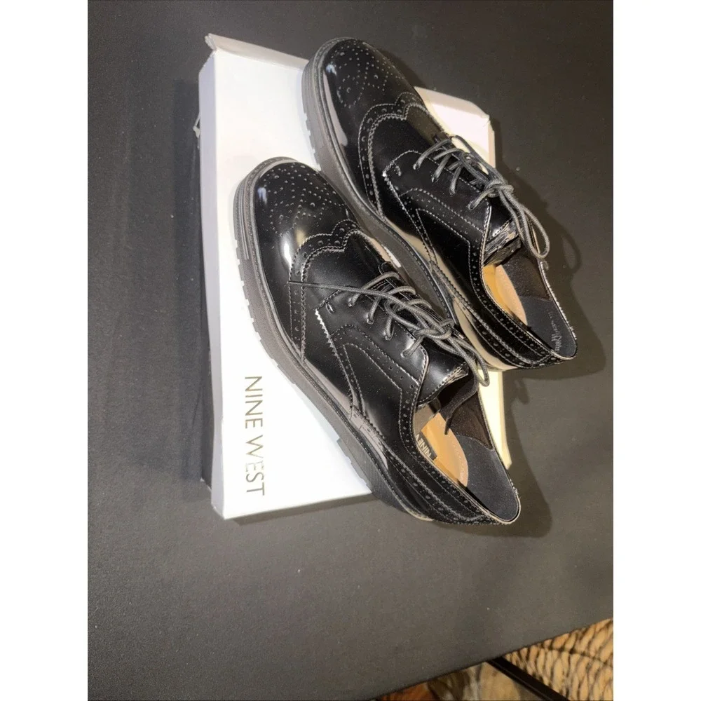 9 West Women's Brogues Patent Leather Wing Tip Platform Derby Shoe Sz 8.5 NIB - Picture 5 of 9
